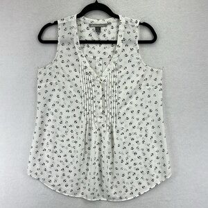 Daniel Rainn Women’s Blouse Sz XS White w/Navy & Gray Anchors 100% Polyester EUC